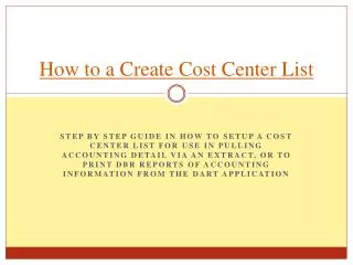 How to a Create Cost Center List