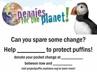 Can you spare some change? Help ________ to protect puffins!