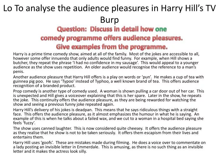 lo to analyse the audience pleasures in harry hill s tv burp