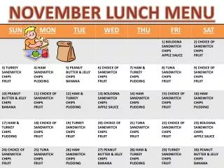 NOVEMBER LUNCH MENU