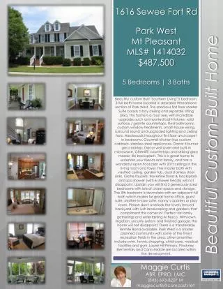 1616 Sewee Fort Rd Park West Mt Pleasant MLS# 1414032 $487,500 5 Bedrooms | 3 Baths