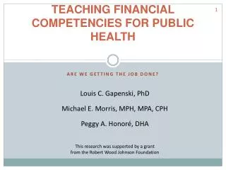 TEACHING FINANCIAL COMPETENCIES FOR PUBLIC HEALTH