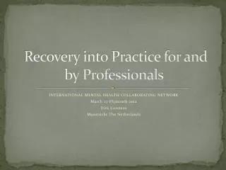 recovery into practice for and by professionals