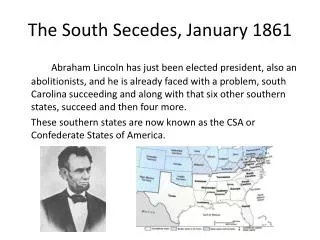 The South Secedes, January 1861