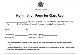 Nomination Form for Class Rep