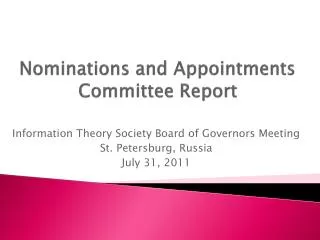 Nominations and Appointments Committee Report