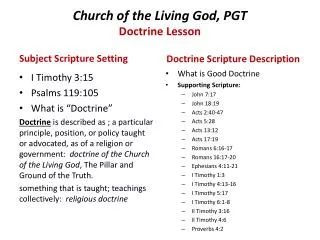 Church of the Living God, PGT Doctrine Lesson