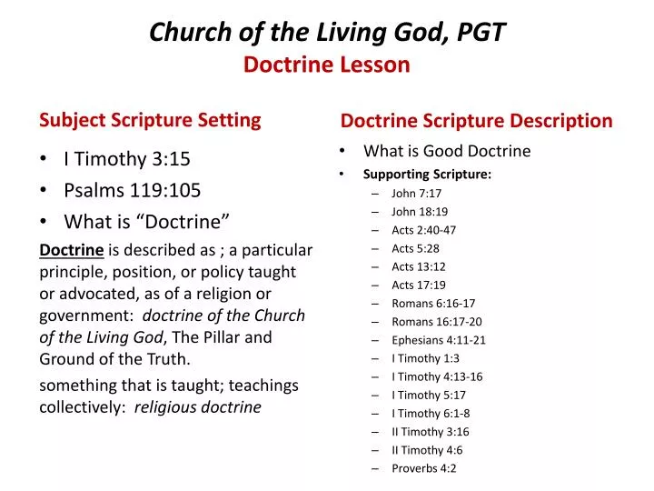 church of the living god pgt doctrine lesson