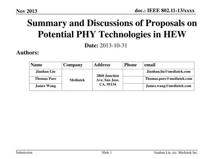 summary and discussions of proposals on potential phy technologies in hew