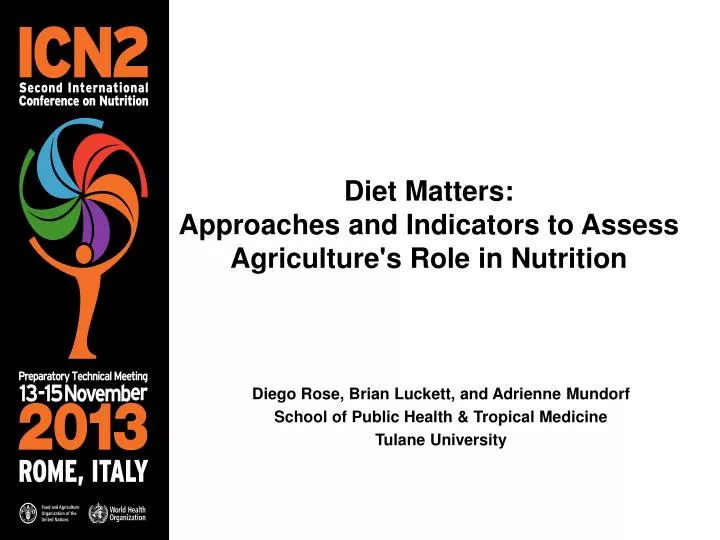 diet matters approaches and indicators to assess agriculture s role in nutrition