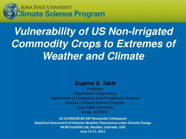 vulnerability of us non irrigated commodity crops to extremes of weather and climate