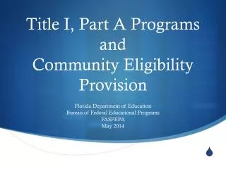 Title I, Part A Programs and Community Eligibility Provision