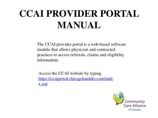 CCAI PROVIDER PORTAL MANUAL