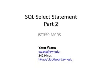 SQL Select Statement Part 2