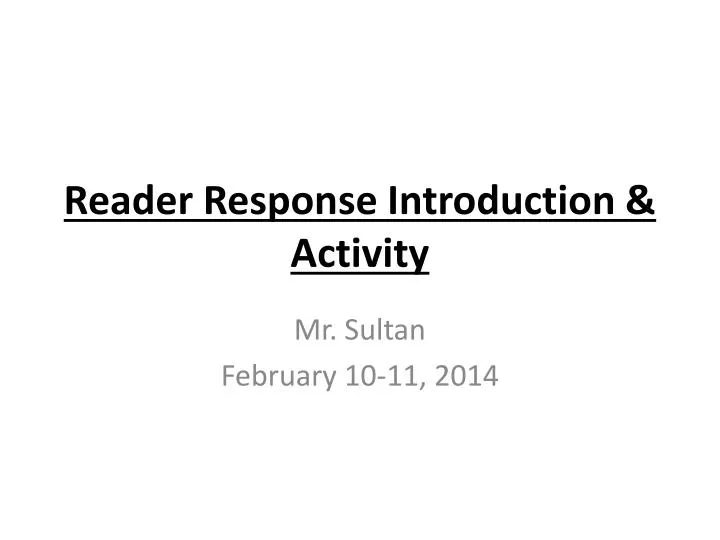 reader response introduction activity