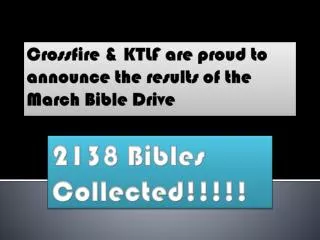 Crossfire &amp; KTLF are proud to announce the results of the March Bible Drive