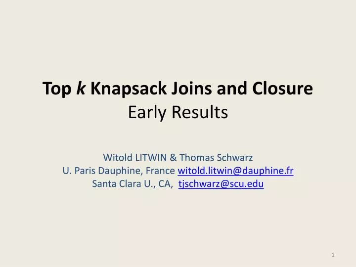 top k knapsack joins and closure early results
