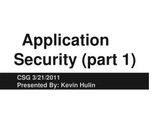 Application Security (part 1)