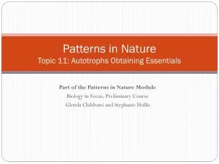 Patterns in Nature Topic 11: Autotrophs Obtaining Essentials