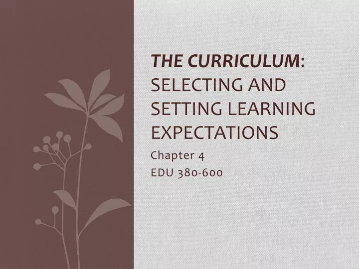 the curriculum selecting and setting learning expectations