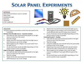 Solar Panel Experiments