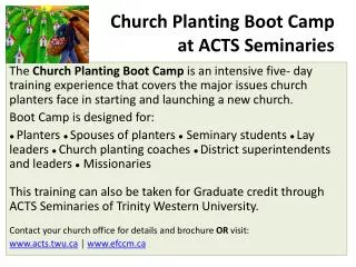 Church Planting Boot Camp at ACTS Seminaries