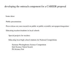 developing the outreach component for a CAREER proposal