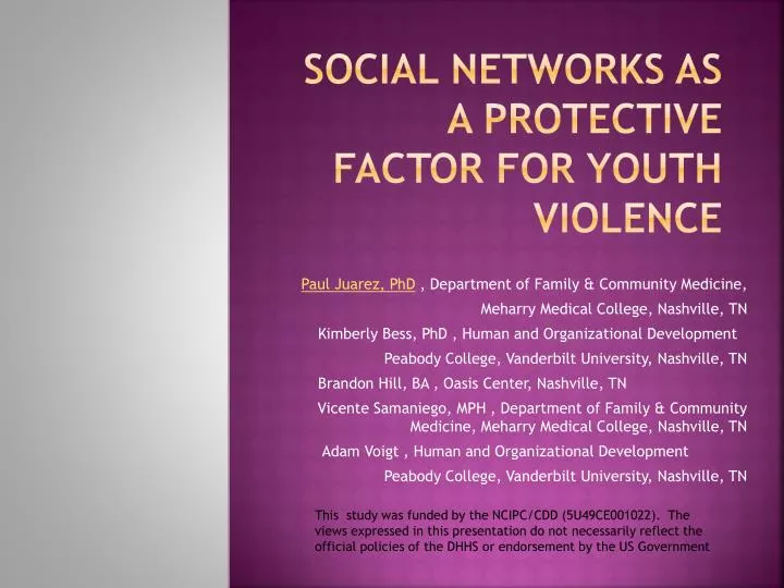 social networks as a protective factor for youth violence