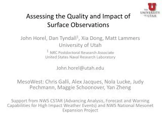 Assessing the Quality and Impact of Surface Observations