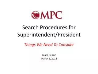 Search Procedures for Superintendent/President
