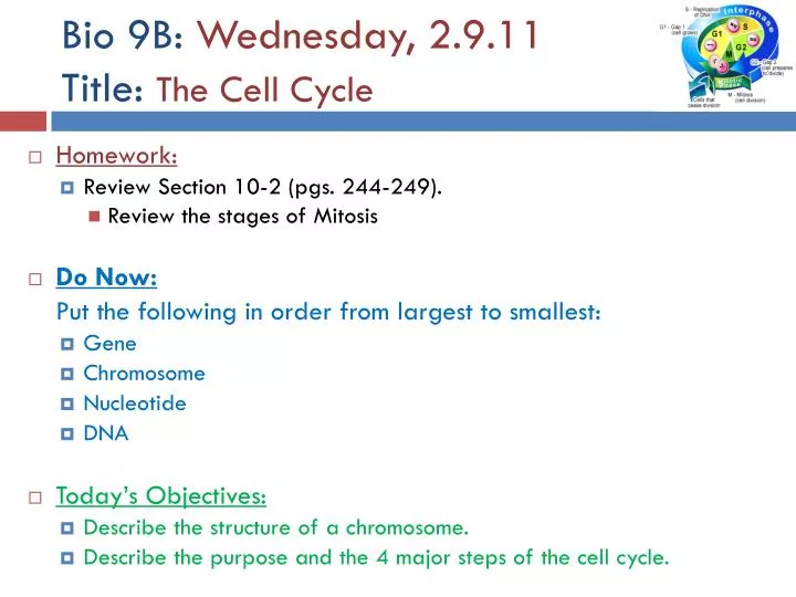 bio 9b wednesday 2 9 11 title the cell cycle