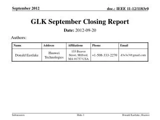 GLK September Closing Report