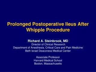 Prolonged Postoperative Ileus After Whipple Procedure