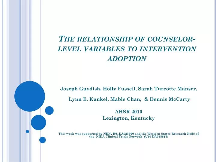 the relationship of counselor level variables to intervention adoption