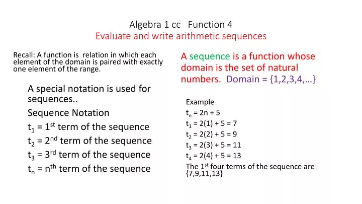 algebra 1 cc function 4 evaluate and write arithmetic sequences