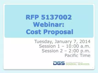 RFP 5137002 Webinar: Cost Proposal