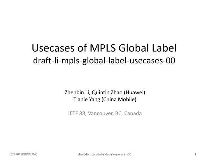 usecases of mpls global label draft li mpls global label usecases 00