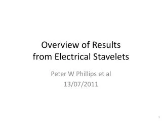 Overview of Results from Electrical Stavelets