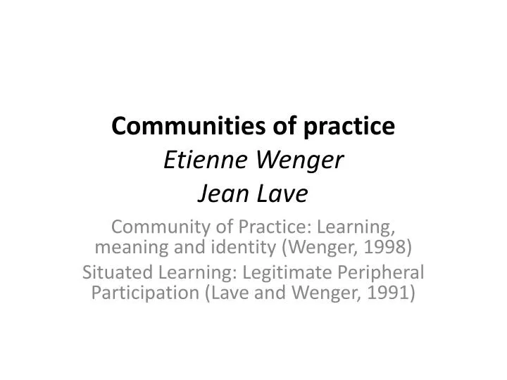 communities of practice etienne wenger jean lave
