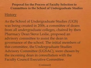 Proposal for the Process of Faculty Selection to Committees in the School of Undergraduate Studies