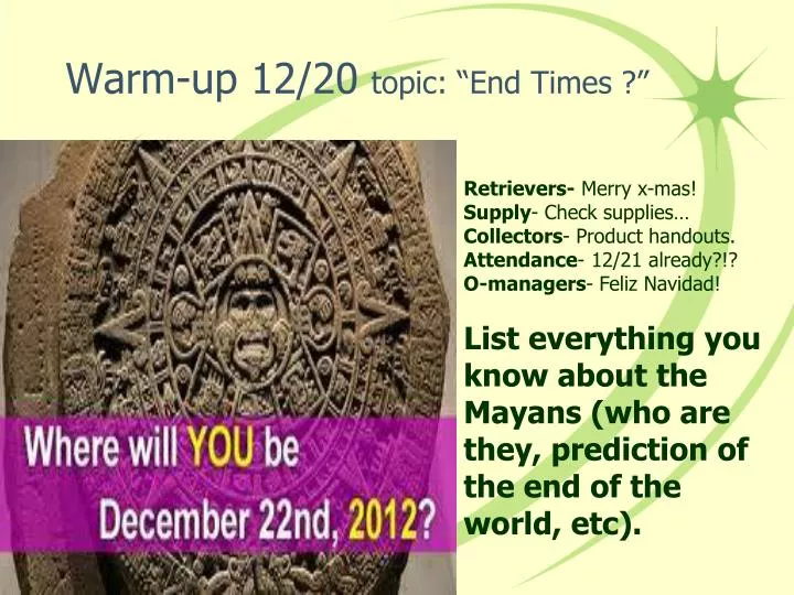 warm up 12 20 topic end times