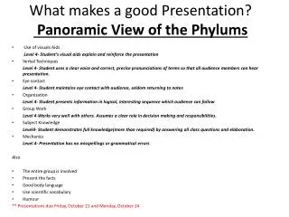 What makes a good Presentation ? Panoramic View of the Phylums