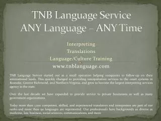 TNB Language Service ANY Language – ANY Time
