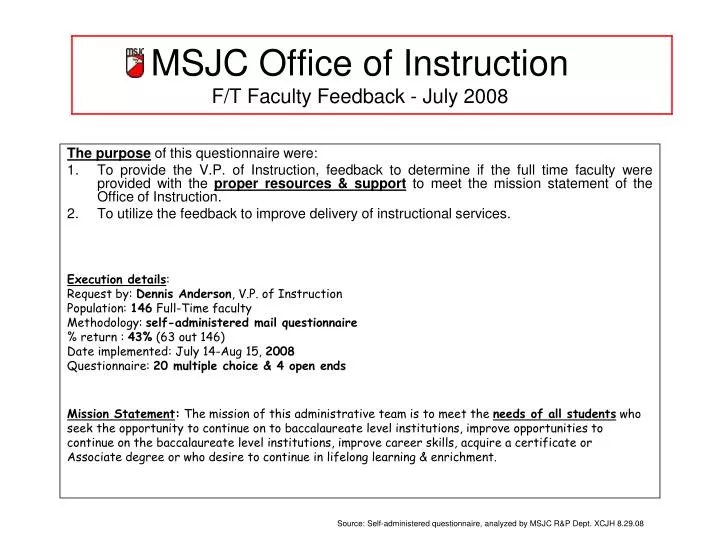 msjc office of instruction f t faculty feedback july 2008