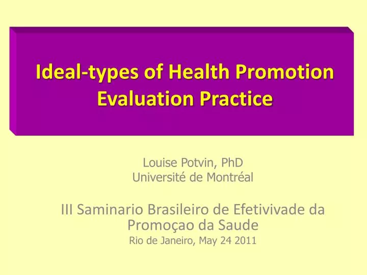 ideal types of health promotion e valuation p ractice
