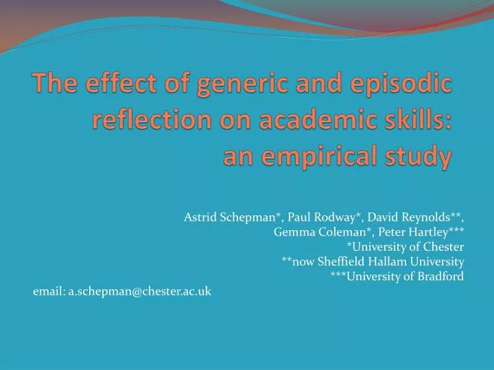 the effect of generic and episodic reflection on academic skills an empirical study
