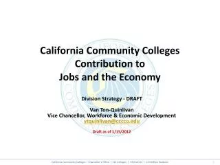 California Community Colleges Contribution to Jobs and the Economy