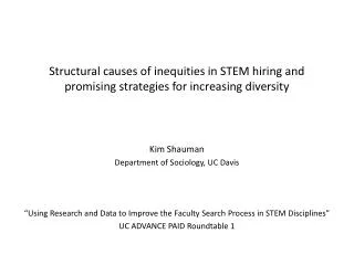 Structural causes of inequities in STEM hiring and promising strategies for increasing diversity