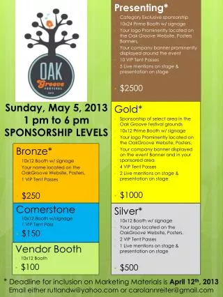 Sunday, May 5, 2013 1 pm to 6 pm SPONSORSHIP LEVELS