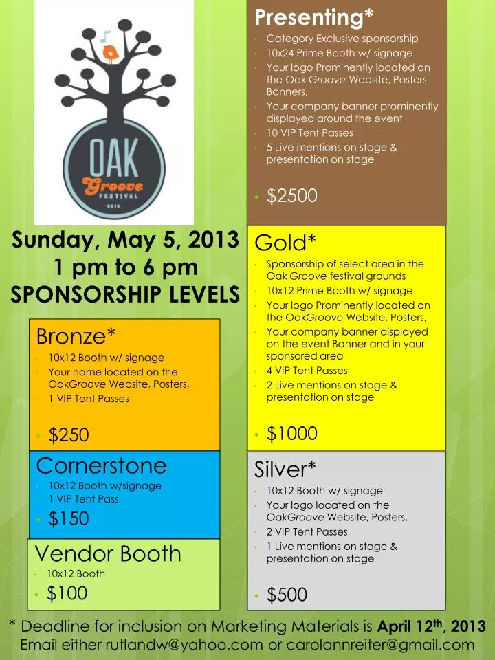 sunday may 5 2013 1 pm to 6 pm sponsorship levels
